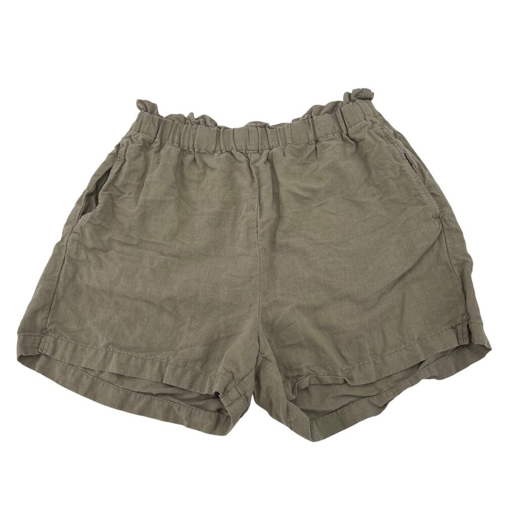 H&M Women's Olive Green linen Cotton Blend High-Waisted Shorts Size 10 inseam 3"
